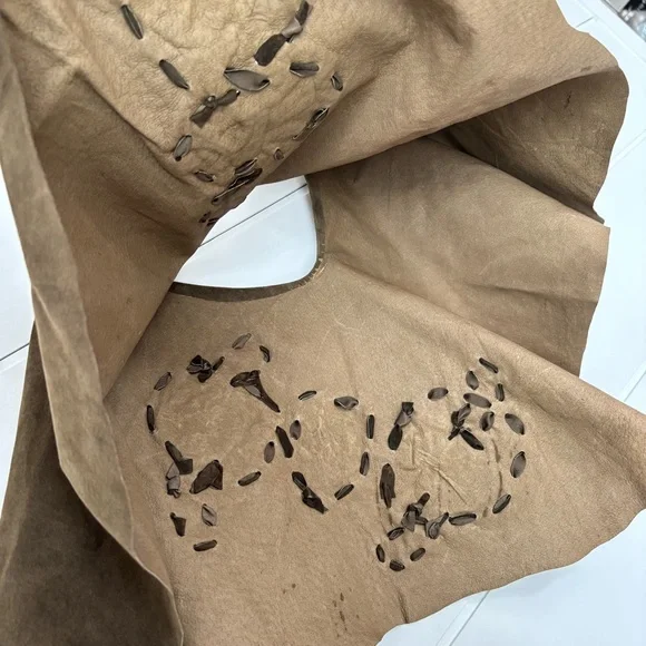 Handmade Vinatge Greenish Brown Suede Leather Poncho Topper - Picture 9 of 14